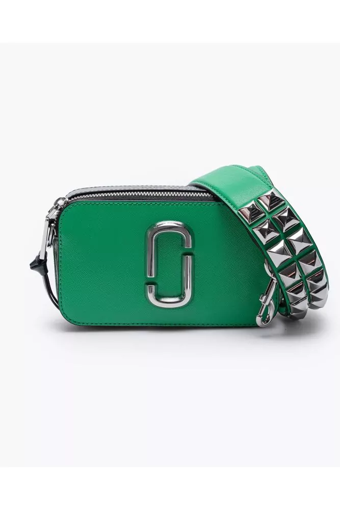 Marc Jacobs - Snapshot Studs - Green leather bag with canvas print and wide  and studded shoulder strap, for women