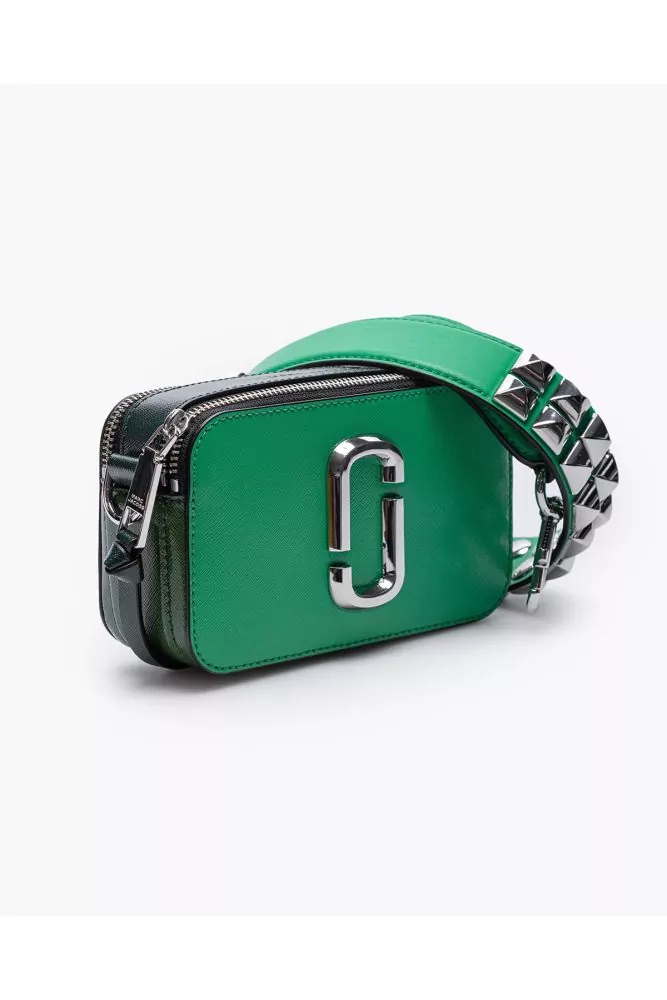 Marc Jacobs - Snapshot Studs - Green leather bag with canvas print and wide  and studded shoulder strap, for women