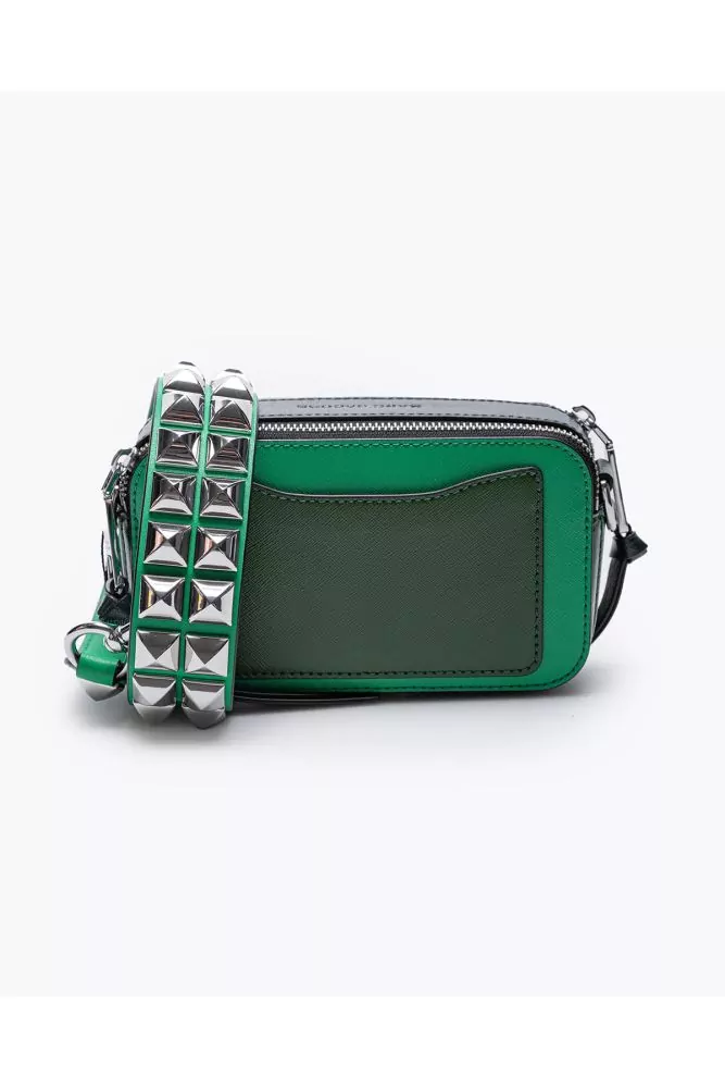 Marc Jacobs - Snapshot Studs - Green leather bag with canvas print and wide  and studded shoulder strap, for women