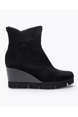 Suede and nappa leather boots with wedge sole 60
