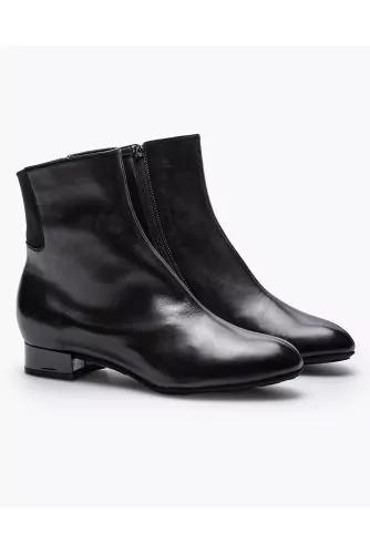 Bottines en cuir nappa et tissu stretch avec zip et empiècement