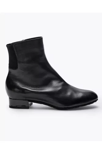 Bottines en cuir nappa et tissu stretch avec zip et empiècement