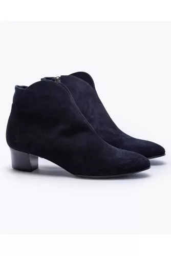 Bottines en veau-velours et tissu stretch avec fermeture éclair 35