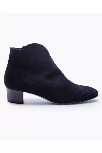 Bottines en veau-velours et tissu stretch avec fermeture éclair 35