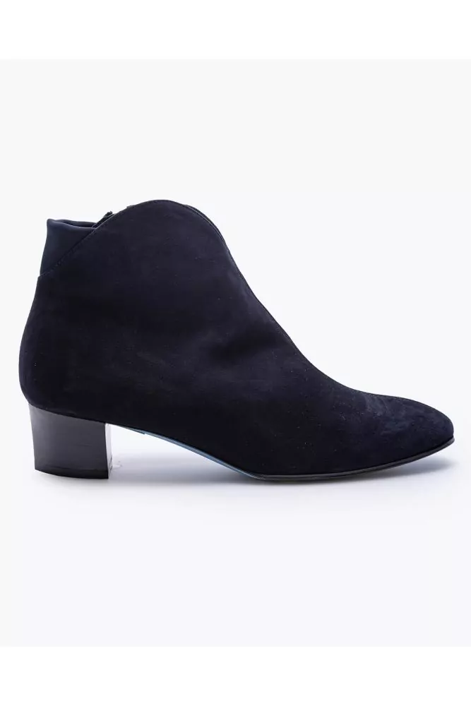 Bottines en veau-velours et tissu stretch avec fermeture éclair 35