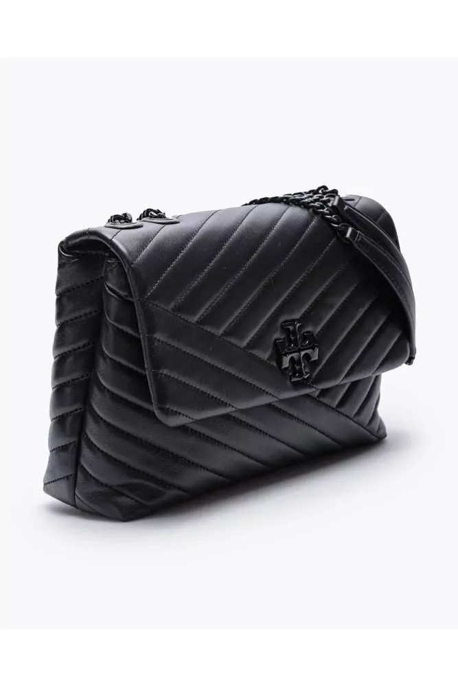 Tory Burch - Kira Chevron - Black herringbone bag made of quilted leather  with gold metal chain and logo, for women