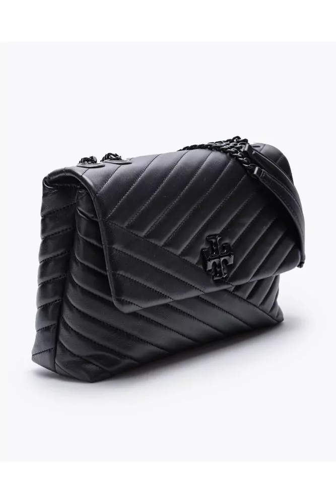 Tory Burch - Kira Chevron - Black herringbone bag made of quilted leather with gold metal chain and logo, for women Tory Burch - Kira Chevron - Black herringbone bag made of quilted leather with gold metal chain and logo, for women
