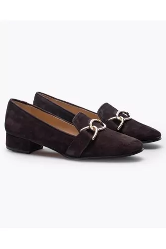 Mocassin empeigne lisse marron avec gros maillons dorés tal.30 pour femme