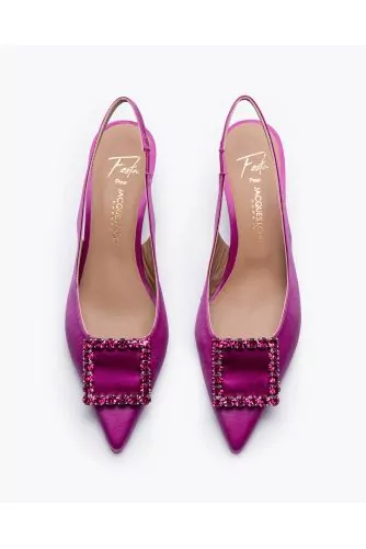 Leather and satin cut shoes with rhinestones buckle 55