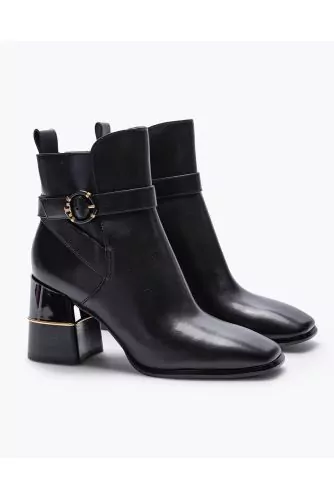 Logo Buckle Boot - Leather boots with logo buckle 75
