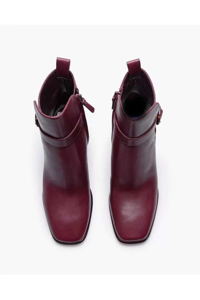 Tory Burch - Logo Buckle Boot - Burgundy calf leather boots with