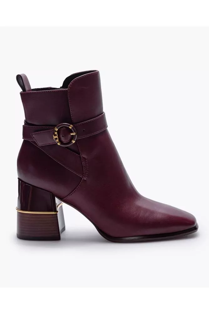 Tory Burch - Logo Buckle Boot - Burgundy calf leather boots with