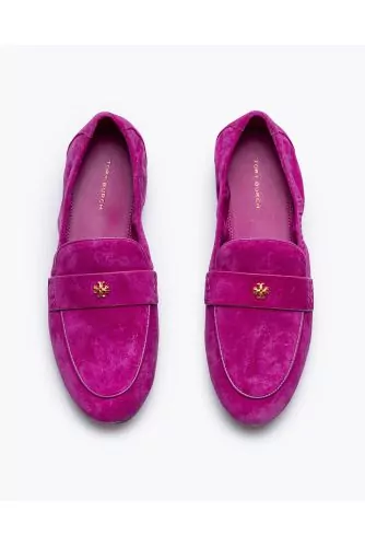 Ballet Loafer - Split leather and varnished leather moccasins with penny strap and logo-jewelry