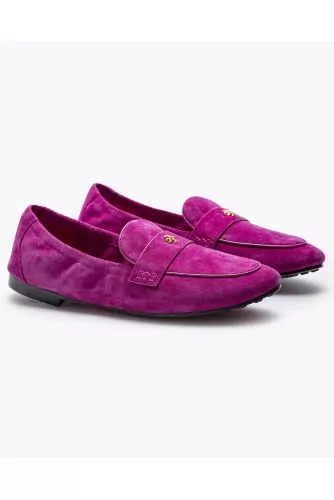 Ballet Loafer - Split leather and varnished leather moccasins with penny strap and logo-jewelry