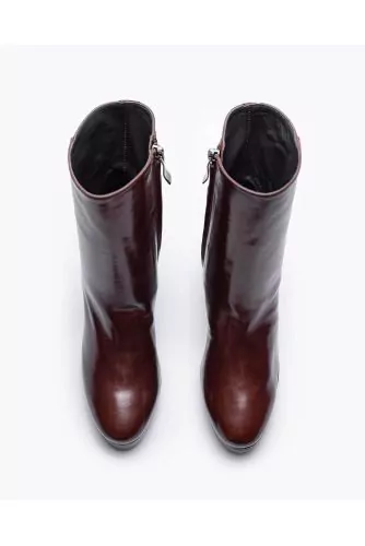 Bottines à talons en cuir avec fermeture éclair 100