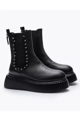 Bottines chelsea en cuir grainé avec élastiques 45