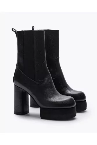 Bottines en cuir grainé avec patin et talons 110