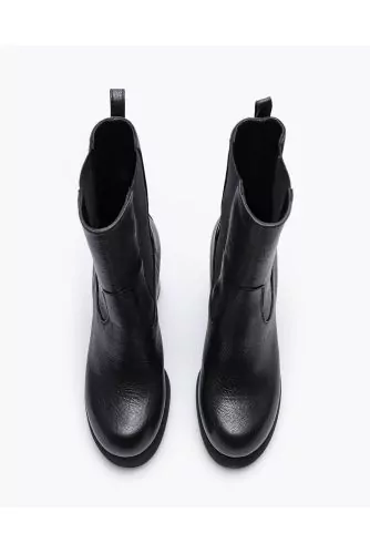 Bottines en cuir grainé avec patin et talons 110