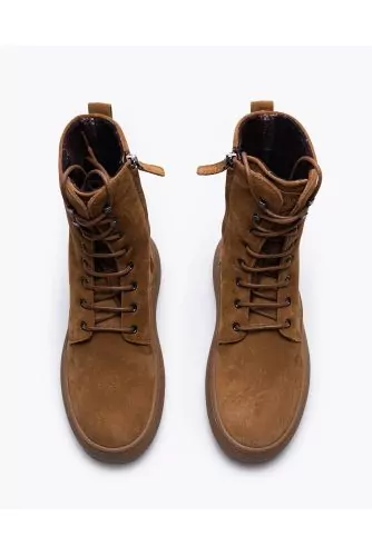 Lace-up boots in split leather