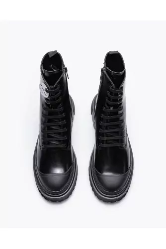 Combat Boot - Glazed leather ankle boots with notched outer soles