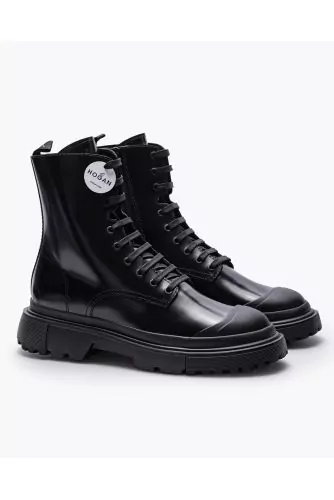 Combat Boot - Glazed leather ankle boots with notched outer soles