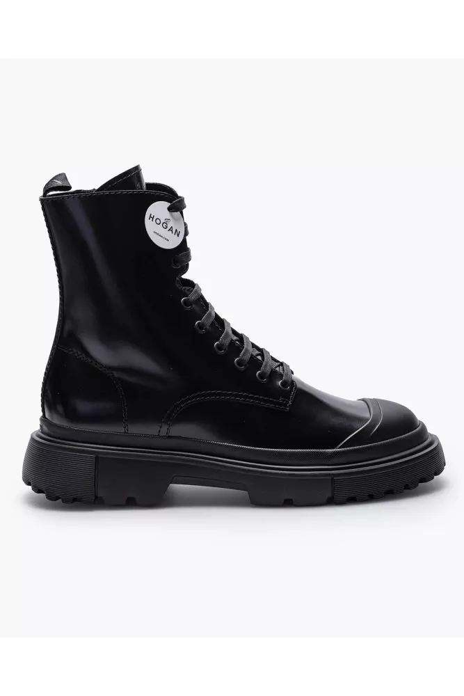 Combat Boot - Bottines en cuir glacé avec semelles crantées