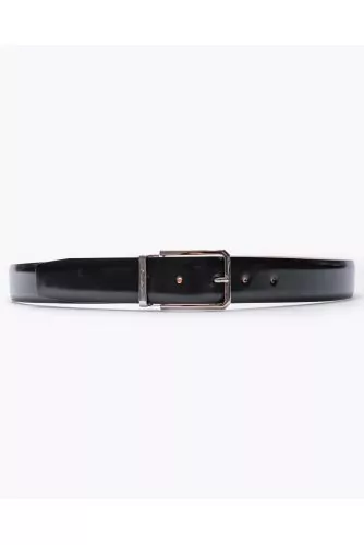 Patinated calf belt with chrome buckle