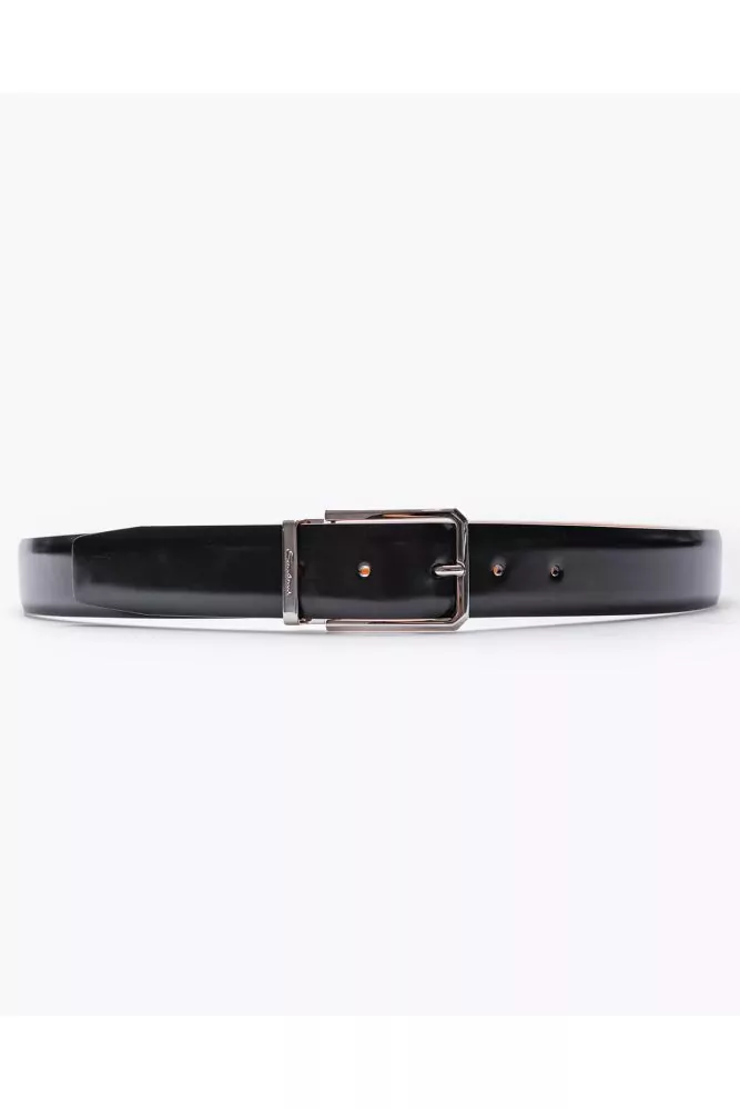 Patinated calf belt with chrome buckle