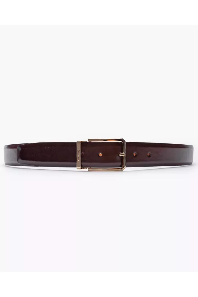 Patina leather belt with chrome buckle