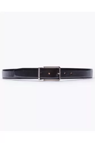 Patina leather belt with chrome buckle
