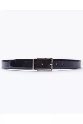 Patina leather belt with chrome buckle