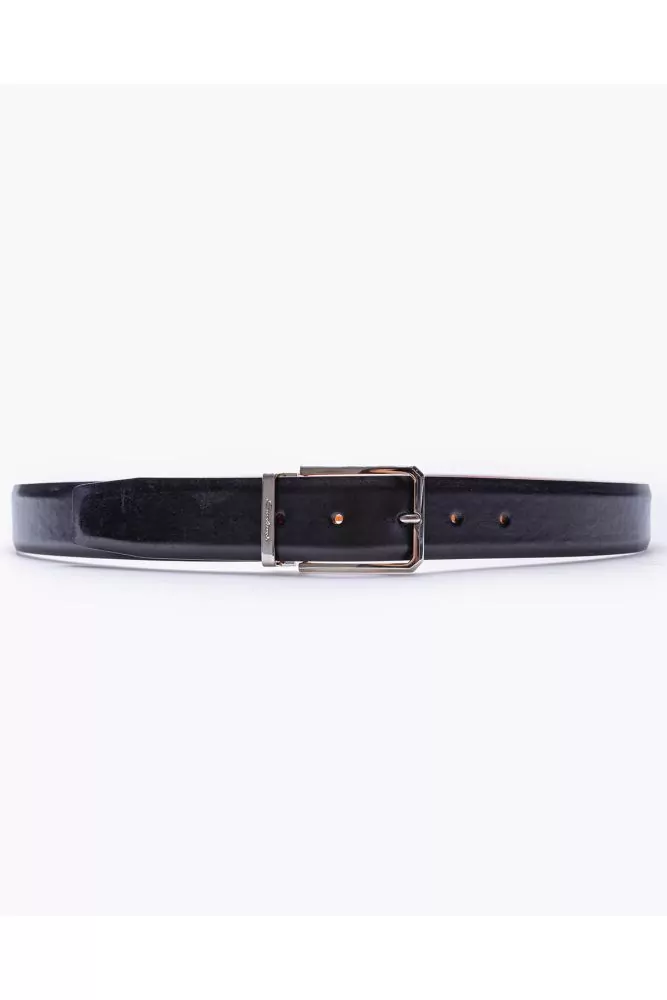 Patina leather belt with chrome buckle