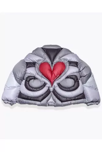 Nylon and goose down jacket with heart on the back