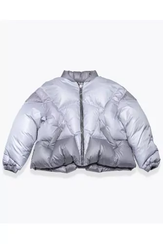 Nylon and goose down jacket with heart on the back