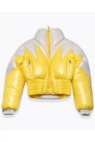 Short two-tone nylon puffy jacket