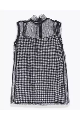 Short flannel cotton strap dress with tulle