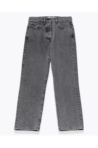 Faded denim jeans with rhinestones