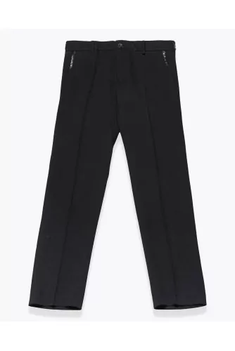 Straight cut wool trousers with leather inserts