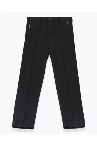 Pantalon en laine coupe droite avec inserts en cuir