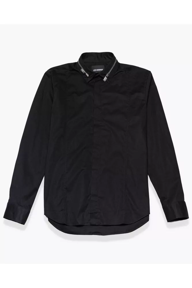 Chemise en popeline de coton stretch avec col à zip chromé