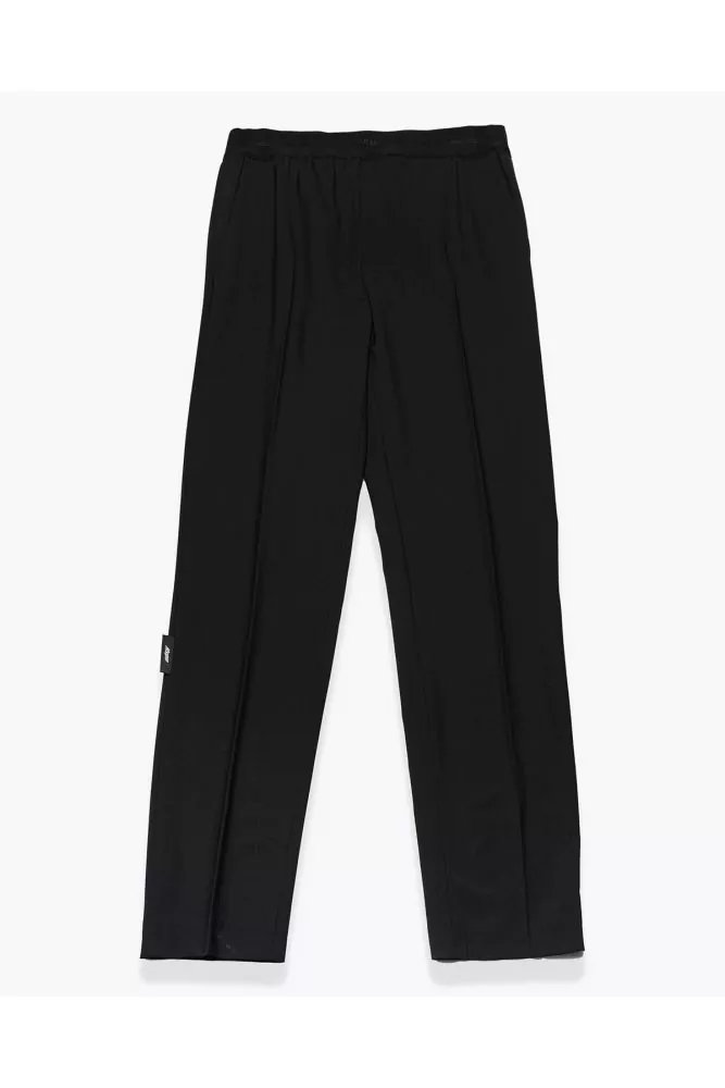 Straight wool trousers with elastic at the waist