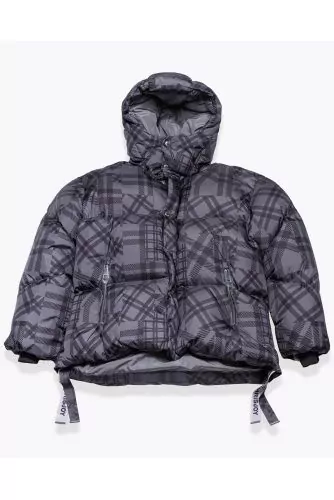 Nylon puffy jacket with prince de galles print