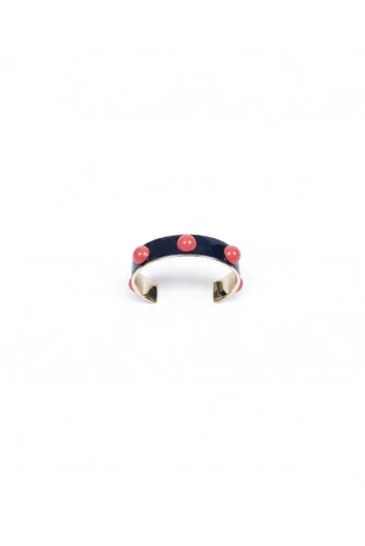 Bracelet Manchette Tory Burch "Email Studd Cuff" bleu marine/melon