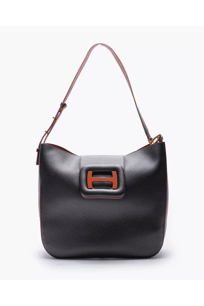 Hogan - Hobo - Black grained leather bag with rust-colored H logo