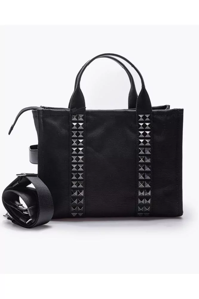 The Small Tote Bag of Marc Jacobs Black canvas bag decorated with studs and covered with paint for women