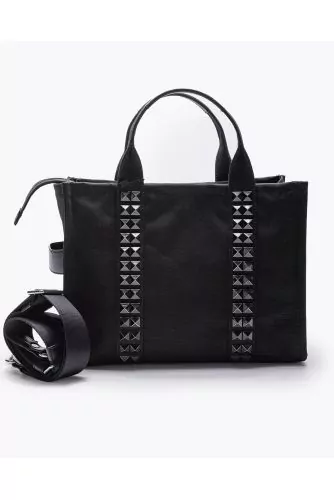 The Small Tote Bag of Marc Jacobs - Black canvas bag decorated with studs  and covered with paint for women