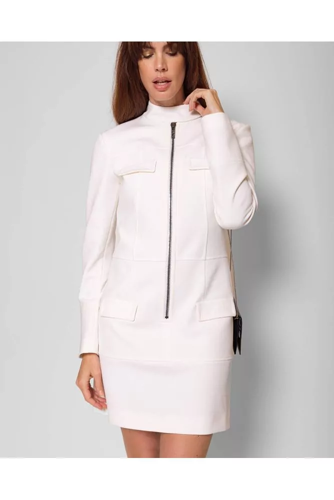 Wool dress with high collar and zipper