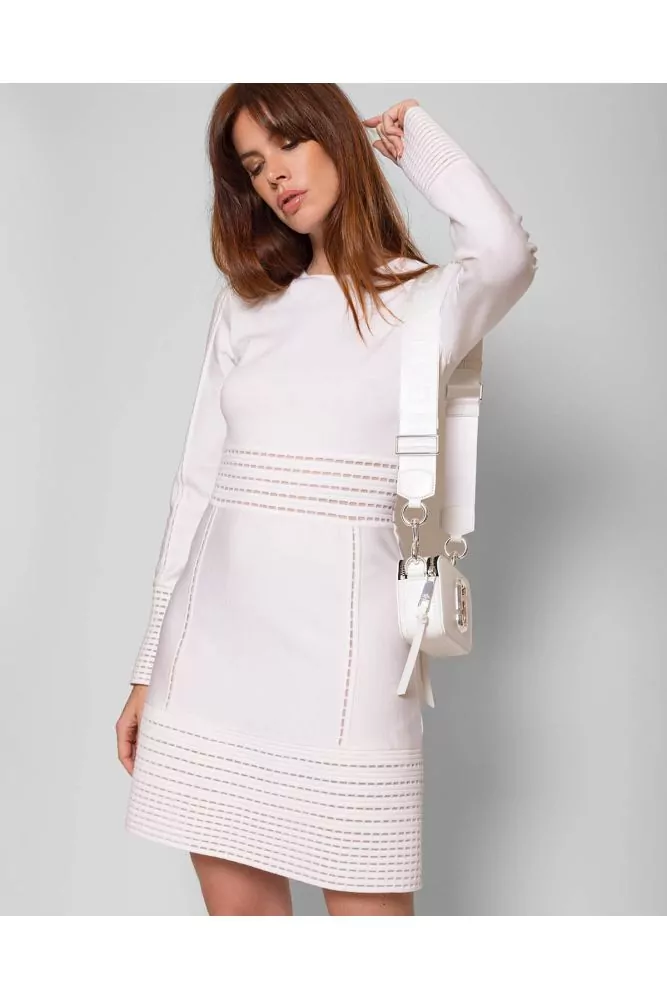 Crew-neck and openwork dress in jersey wool