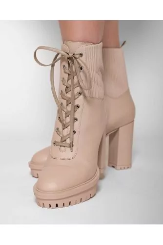 High-heeled leather boots with shoelaces 70