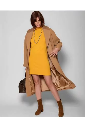 Wool and polyester coat with large collar